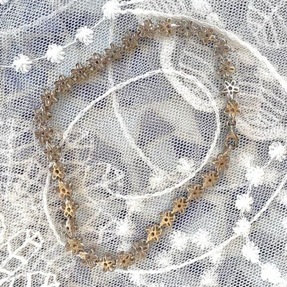 Vintage Solid Sterling & Pink Topaz Flower Bracelet/Anklet ~9.5” - Picture 5 of 10